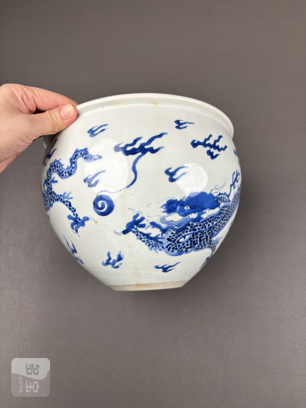 清康熙 青花云龙纹钵缸 - 图4
